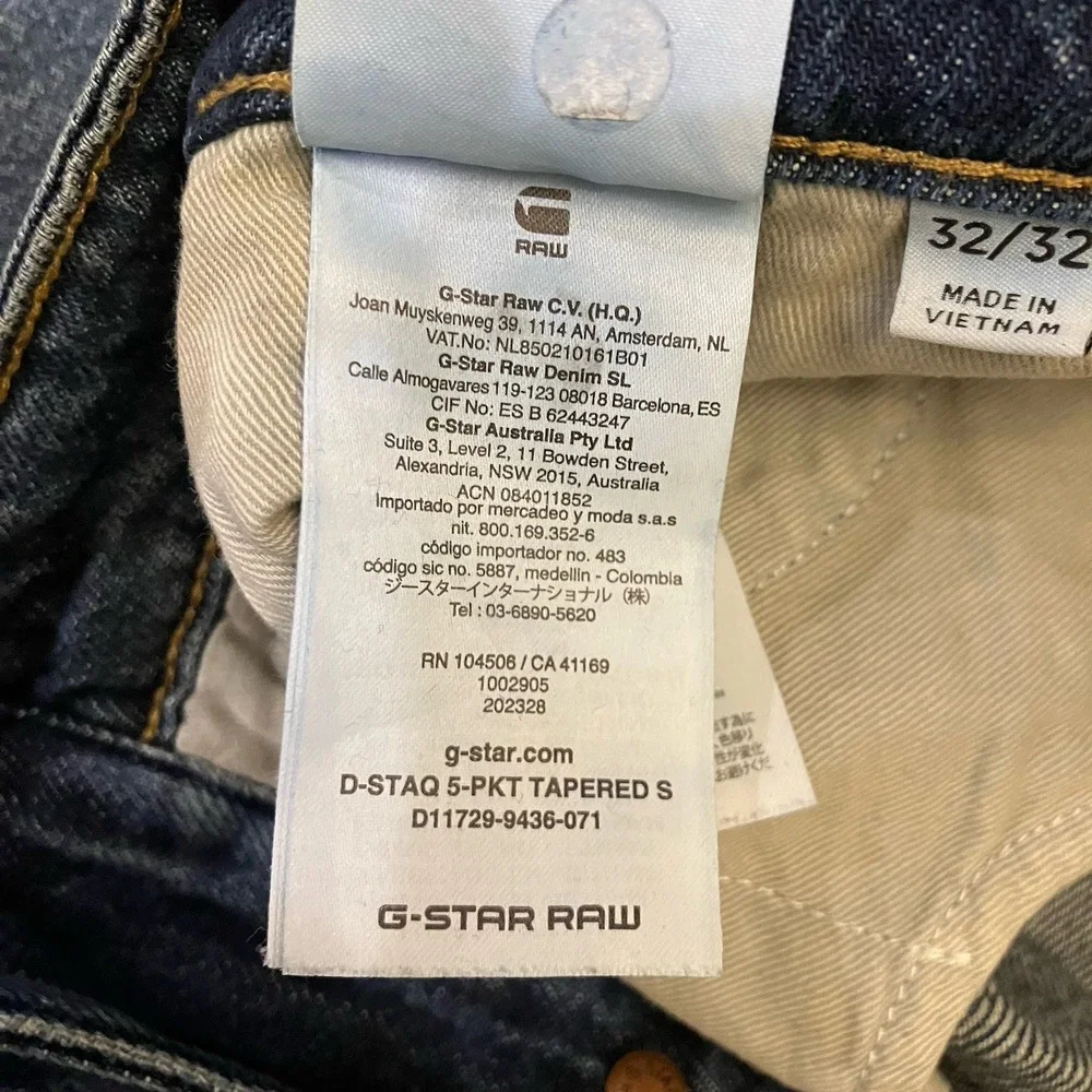 G-Star Raw D-Staq 5 PKT Tapered Men's Jeans 32x32‎ Blue Button Fly Denim